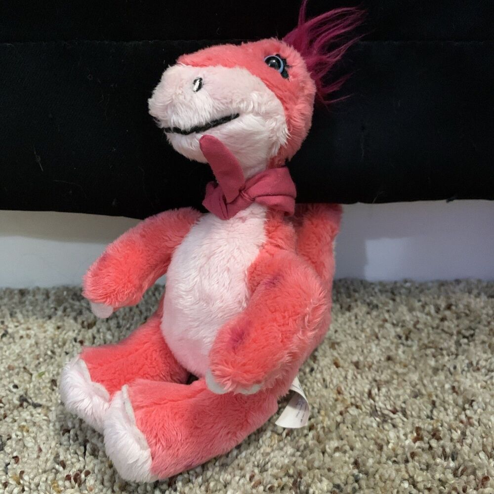 BUILD A BEAR PLUSH 6" Pink blue eyes APATOSAURUS SCARF CUTE DINO DINOSAUR 1